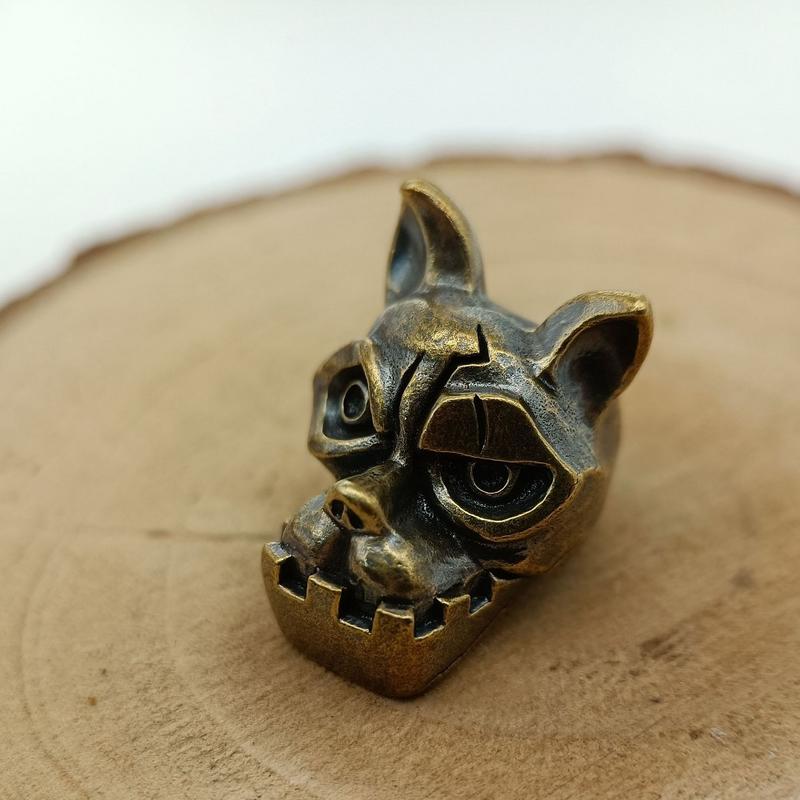 Edc Carry Knife - Bulldog Head Brass Knife Bead EDC